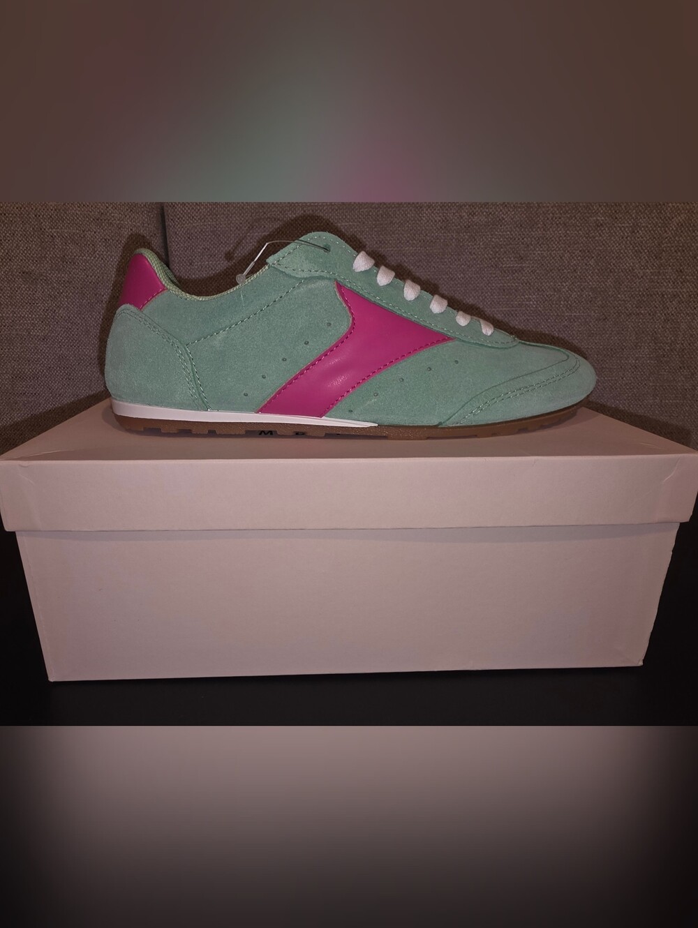 NIB Mia Paoli Leather Suede Made In Italy Women’s Mint Green Pink Sneakers SZ 8